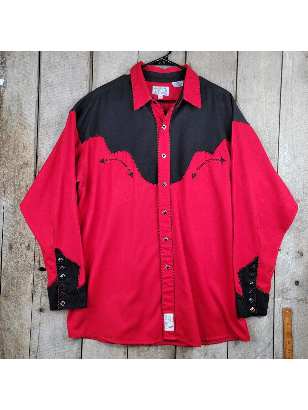 Panhandle Slim Mens XL Retro Western Shirt Red Diamond Snap Long Sleeve Cowboy